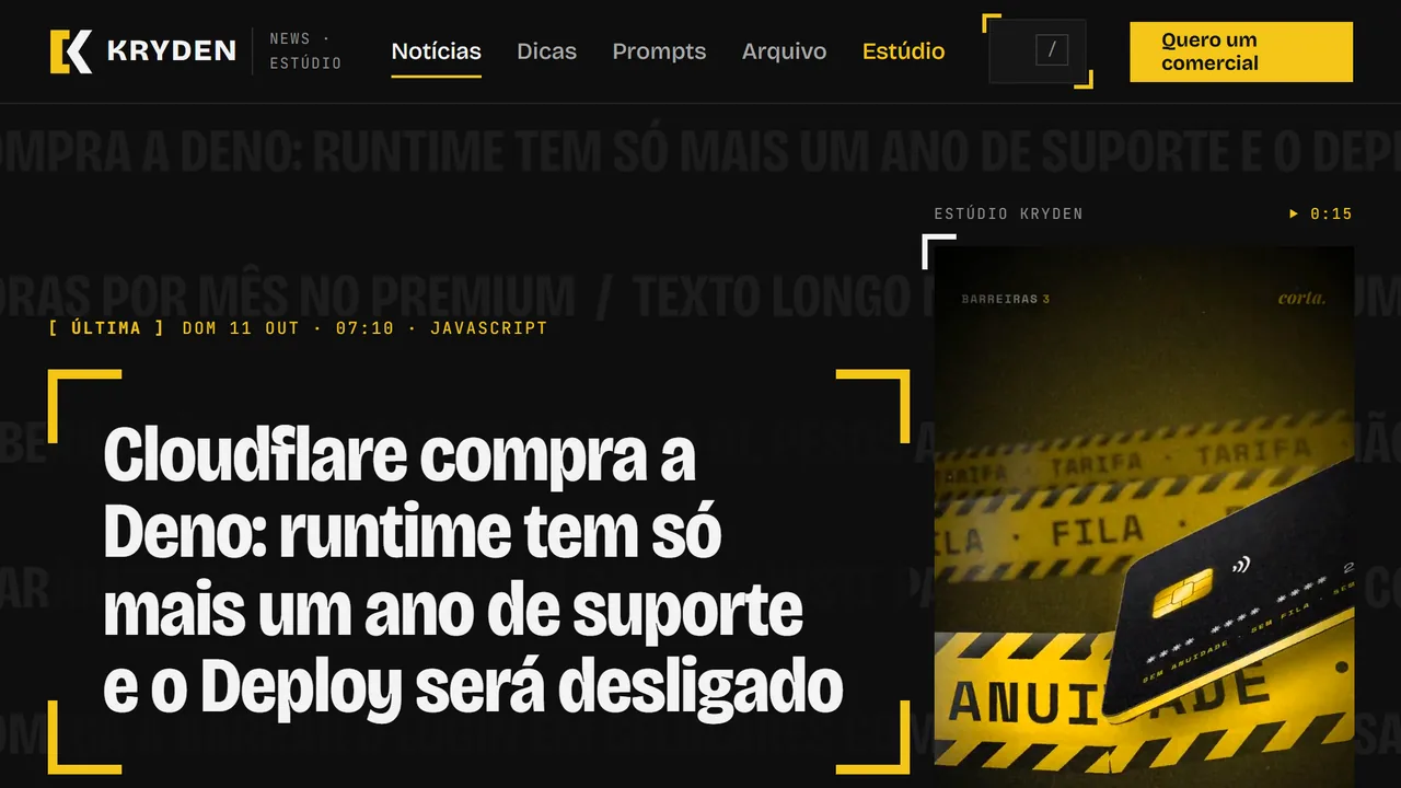 Página inicial do Kryden News
